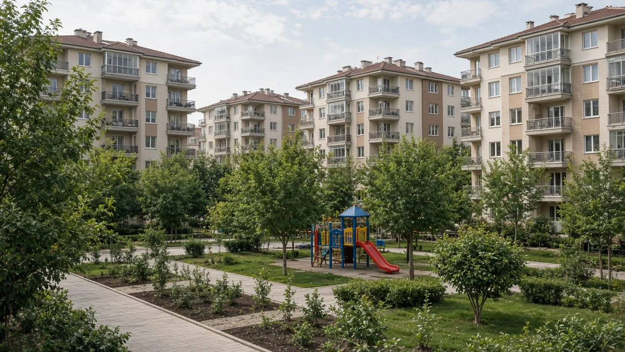 Birkaç bloklu site ve peyzajlı avlu